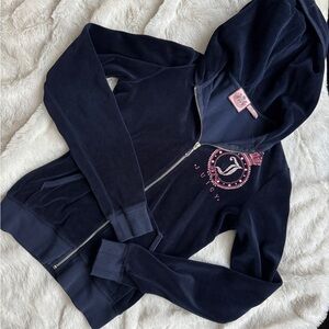 Juicy Couture Dark Blue Velour Hoodie Sweatshirt